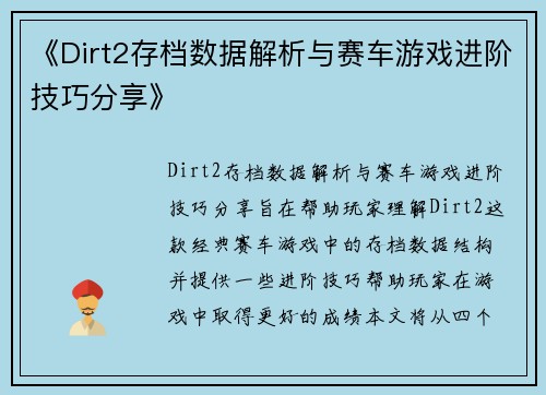 《Dirt2存档数据解析与赛车游戏进阶技巧分享》